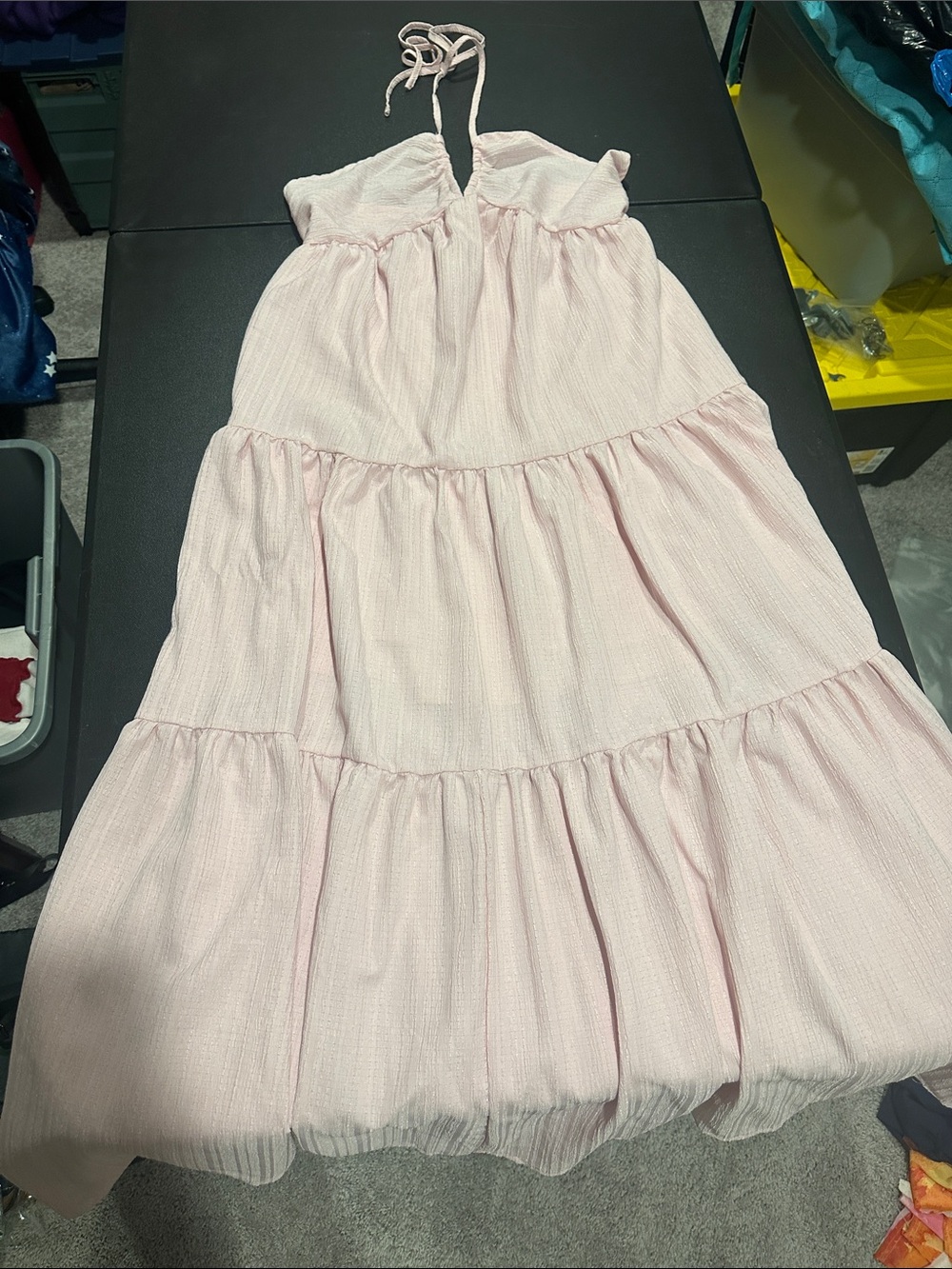 SHEIN Light Pink Tiered Halter Maxi Dress